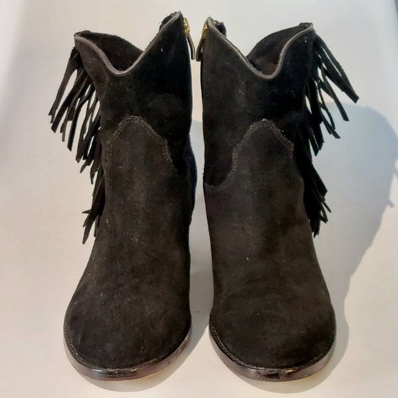 Vince Camuto black suede Celia fringed Western boot, sz 10, EUC - Picture 2 of 12